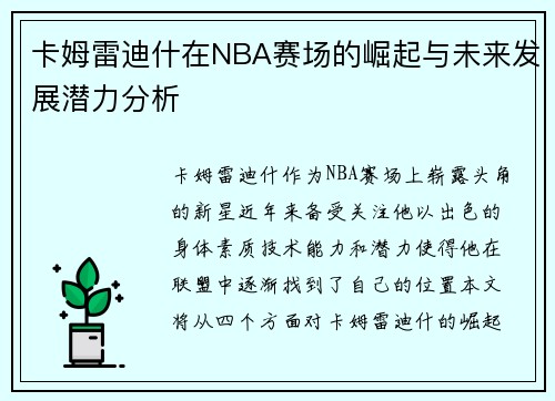 卡姆雷迪什在NBA赛场的崛起与未来发展潜力分析